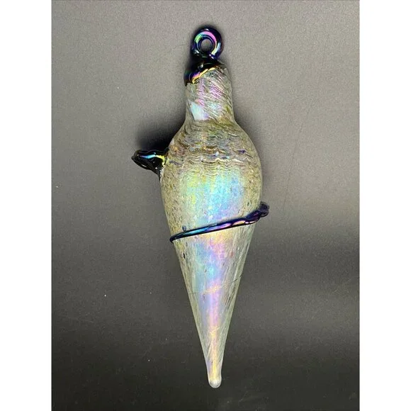 Hand Blown Art Glass Iridescent Oil Slick Plum Bob Teardrop Ornament Sun Catcher - Picture 10 of 14